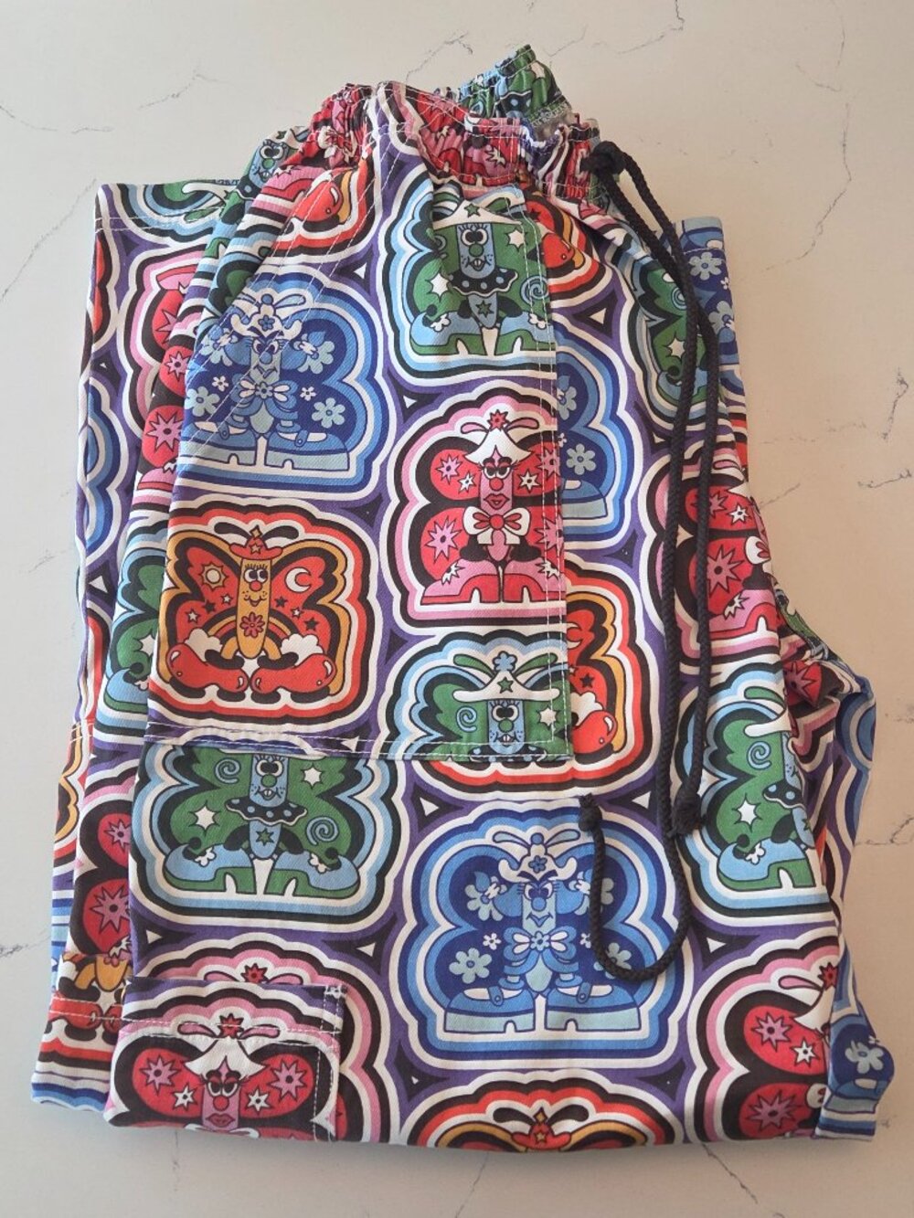 Big Bud Press Drop Pocket Cargo Pants, Butterfly Kaleidoscope, Size S (Unisex)